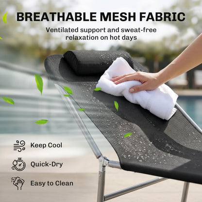 Outsunny Folding Sun Lounger, Texteline Reclining Sun Bed with 5 Position Adjustable Backrest, Headrest, Black-Sunbeds-ChewyGames-ChewyGames