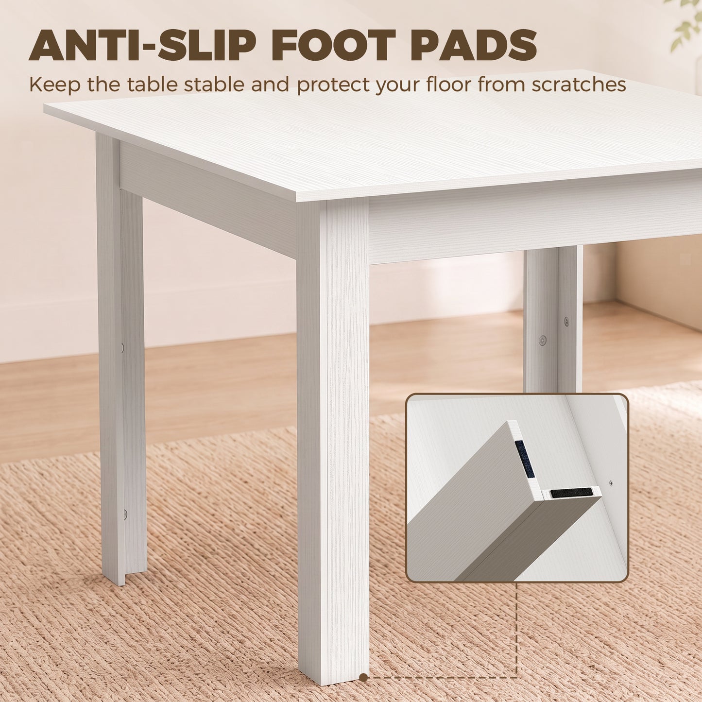 HOMCOM Square Dining Table, Modern Small Dining Table with Wood Effect, Space Saving, Non-slip Foot Pads, White