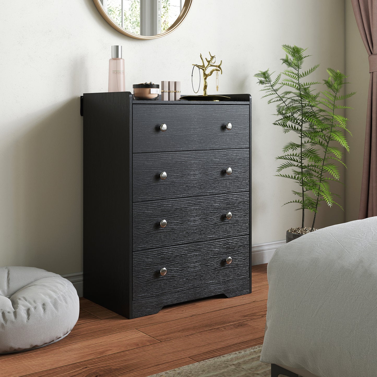 HOMCOM 4 Drawer Chest of Drawers, Modern Dresser for Bedroom, Storage Cabinet for Living Room Entryway, Black Wood Effect