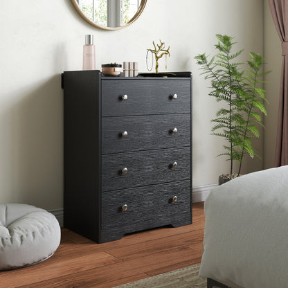HOMCOM 4 Drawer Chest of Drawers, Modern Dresser for Bedroom, Storage Cabinet for Living Room Entryway, Black Wood Effect