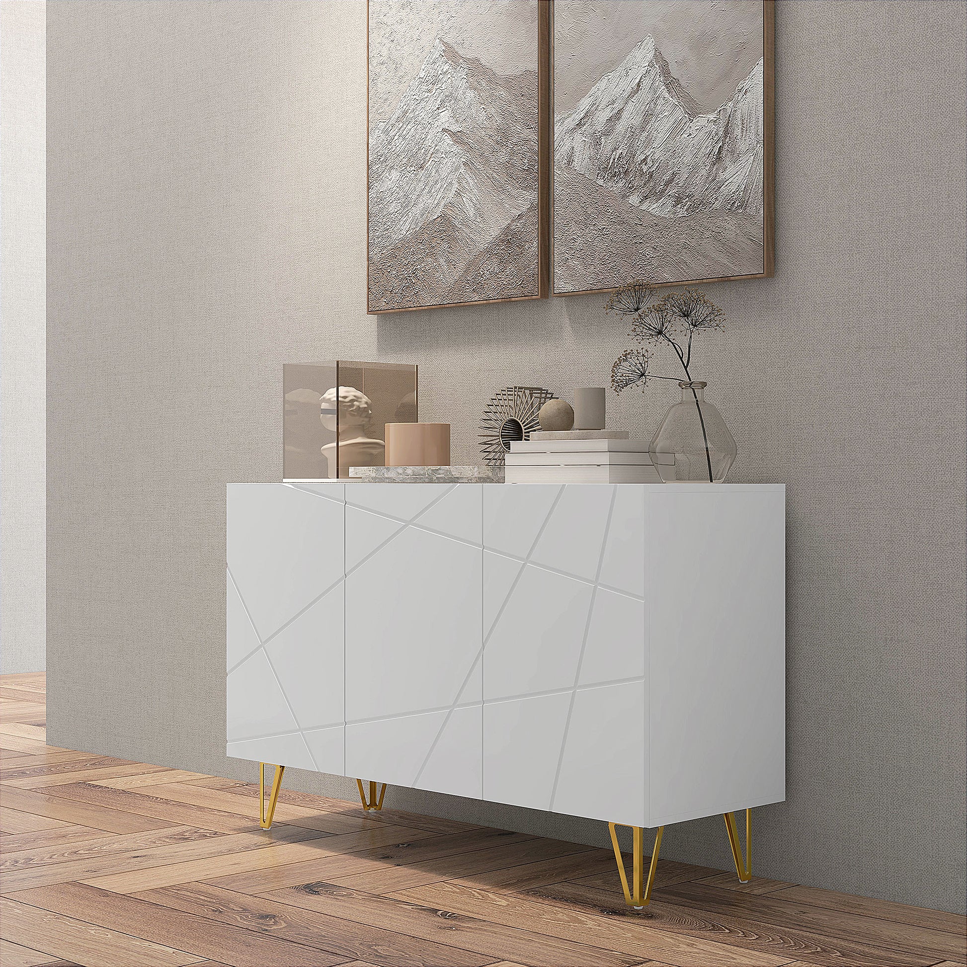 HOMCOM Modern Luxe High Gloss Sideboard, with Hairpin Legs - White-Sideboards-ChewyGames-ChewyGames