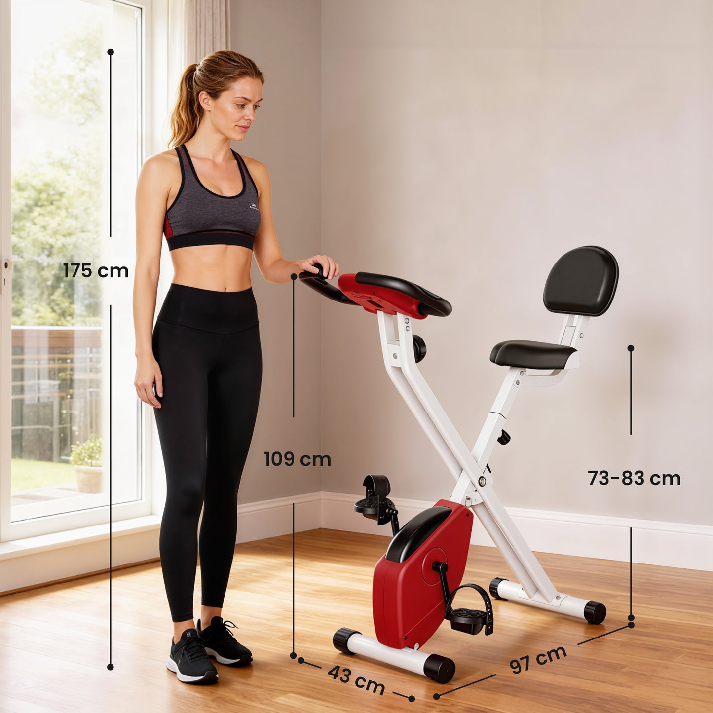 HOMCOM Folding Exercise Bike, Fitness Bicycle Indoor Trainer, Quiet 8-Level Magnetic Resistance, with LCD Monitor, Pulse Sensor and Wheels for Sport Maison and Cardio Training, Red