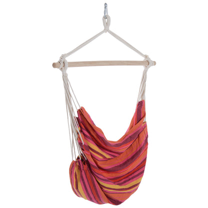 Outsunny Outdoor Hanging Rope Chair with Cotton Rope, Garden Hammock Chair with Wooden Support Bar Cotton Cloth, Portable Garden Chair for Patio & Tree, Red--ChewyGames-ChewyGames
