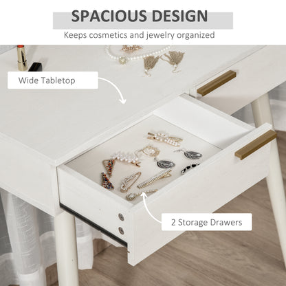 HOMCOM Elegant Dressing Table, with Round Mirror, 80 x 40 x 123 cm - White