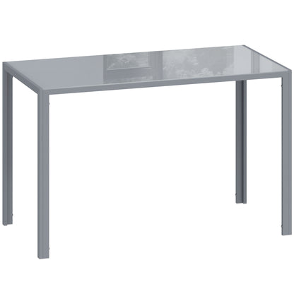 HOMCOM 120cm Dining Table, Rectangle 4 Seater Kitchen Table with Tempered Glass Top and Metal Legs, Grey