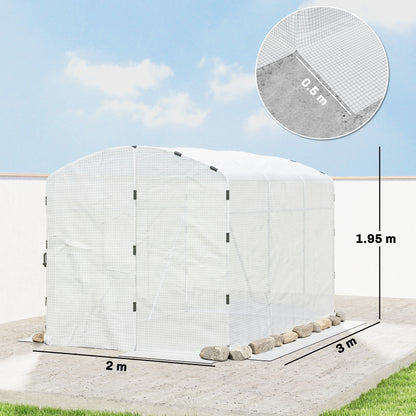Outsunny Polytunnel Greenhouse Walk-in Grow House with UV-resistant PE Cover, Door and Galvanised Steel Frame, 3 x 2 x 2m, White