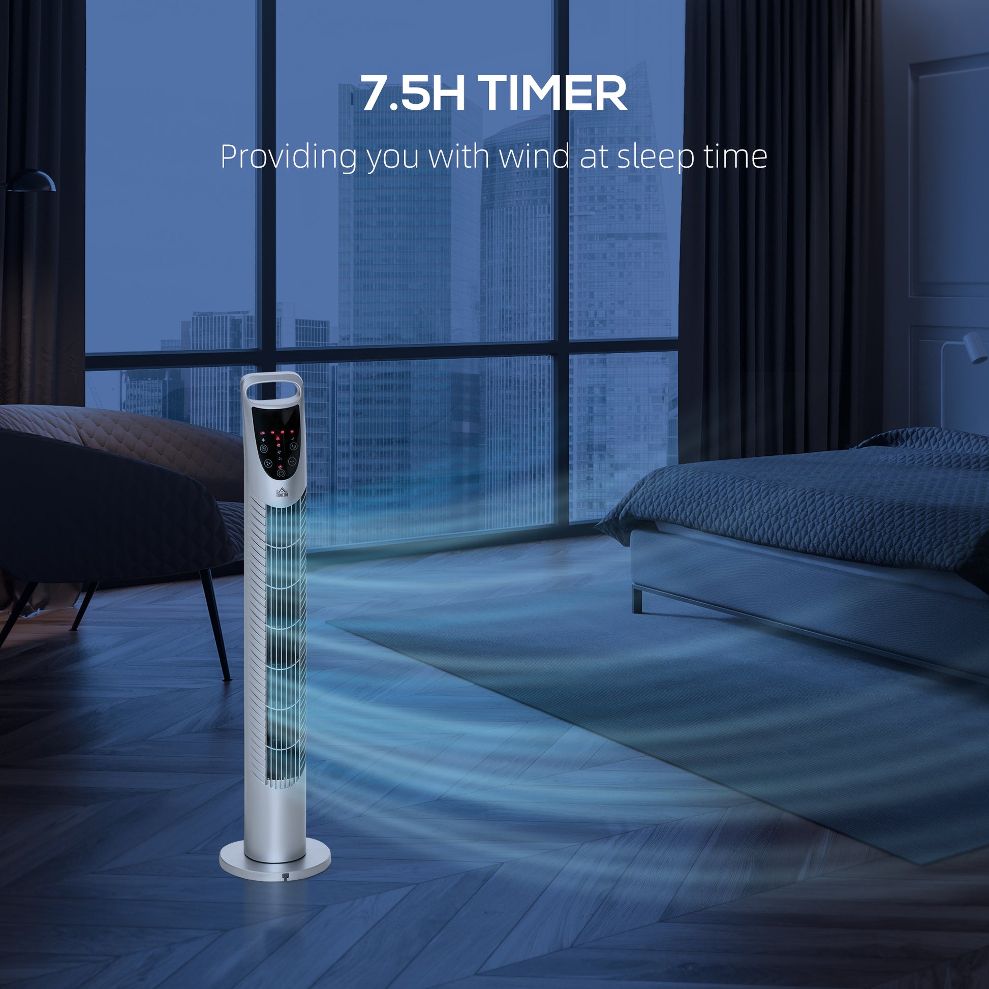 HOMCOM 31 Inch Bladeless Oscillating Tower Fan with 70° Oscillation, Remote Control, 7.5H Timer, 3 Speed 3 Modes, Electric Floor Standing Cooling Fan for Home Bedroom Office, Silver--ChewyGames-ChewyGames
