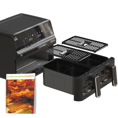 HOMCOM 8L Dual Basket Air Fryer, 8-in-1 Air Fryer Oven with Digital Display, Visible, Timer, Preheat for Oil Free Low Fat Cooking, 2500W, Sync Finish, Sliver