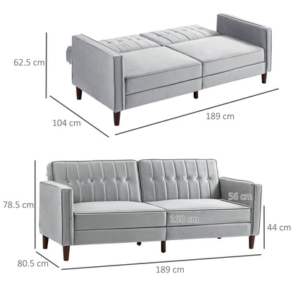 HOMCOM Modern Convertible Sofa Futon Velvet-Touch Tufted Couch with Adjustable Split Back, Light Grey