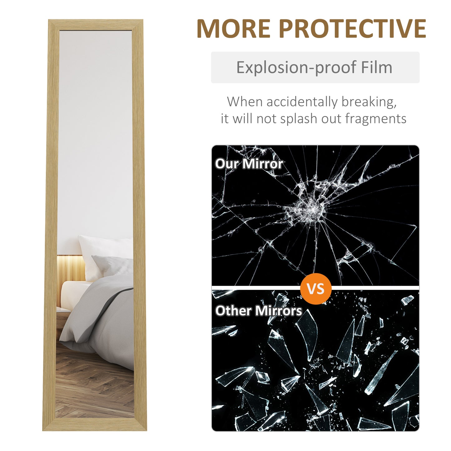 HOMCOM Full Length Mirror, 37 x 157 cm, Hanging or Freestanding, Rectangular Glass Full Body Mirror with Frame for Living Room, Bedroom, Cloakroom, Natural
