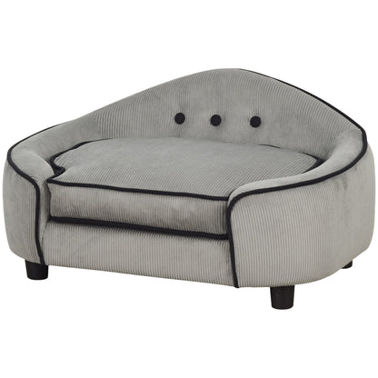 PawHut Dog Sofa for XS and S Size Dogs, Pet Chair Bed with Soft Cushion, Cat Sofa  Couch with Washable Cover, Wooden Frame, 66.5 x 45 x 35.5 cm, Grey