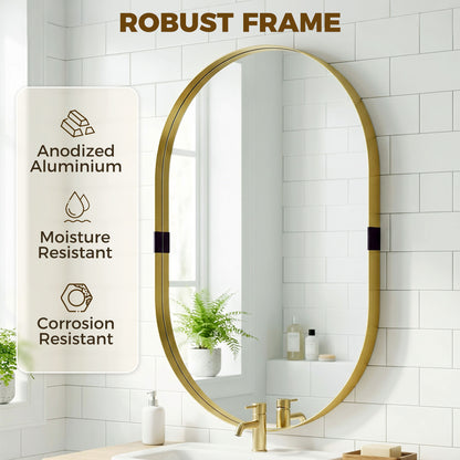 HOMCOM Wall Mirror, Bathroom Mirror with Elevated Aluminium Alloy Frame, 60 x 90 cm, Gold Tone