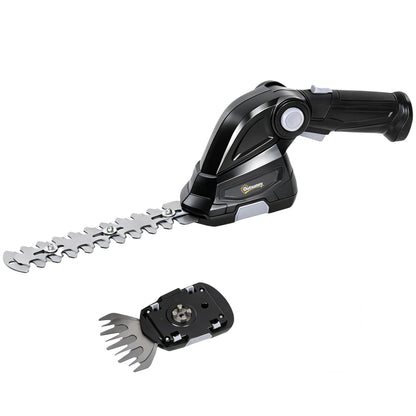 Outsunny 2-in-1 Cordless Hedge Trimmer & Grass Shear with 7.2V 2 x Rechargeable 2000mAh Batteries, 2 Changeable Blades