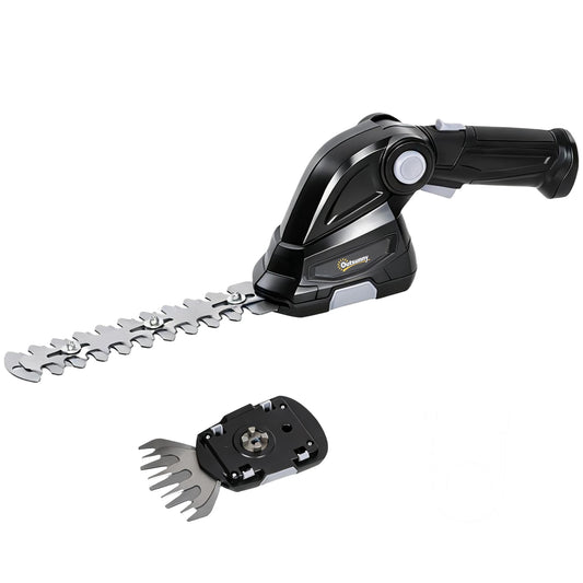 Outsunny 2-in-1 Cordless Hedge Trimmer & Grass Shear with 7.2V 2 x Rechargeable 2000mAh Batteries, 2 Changeable Blades