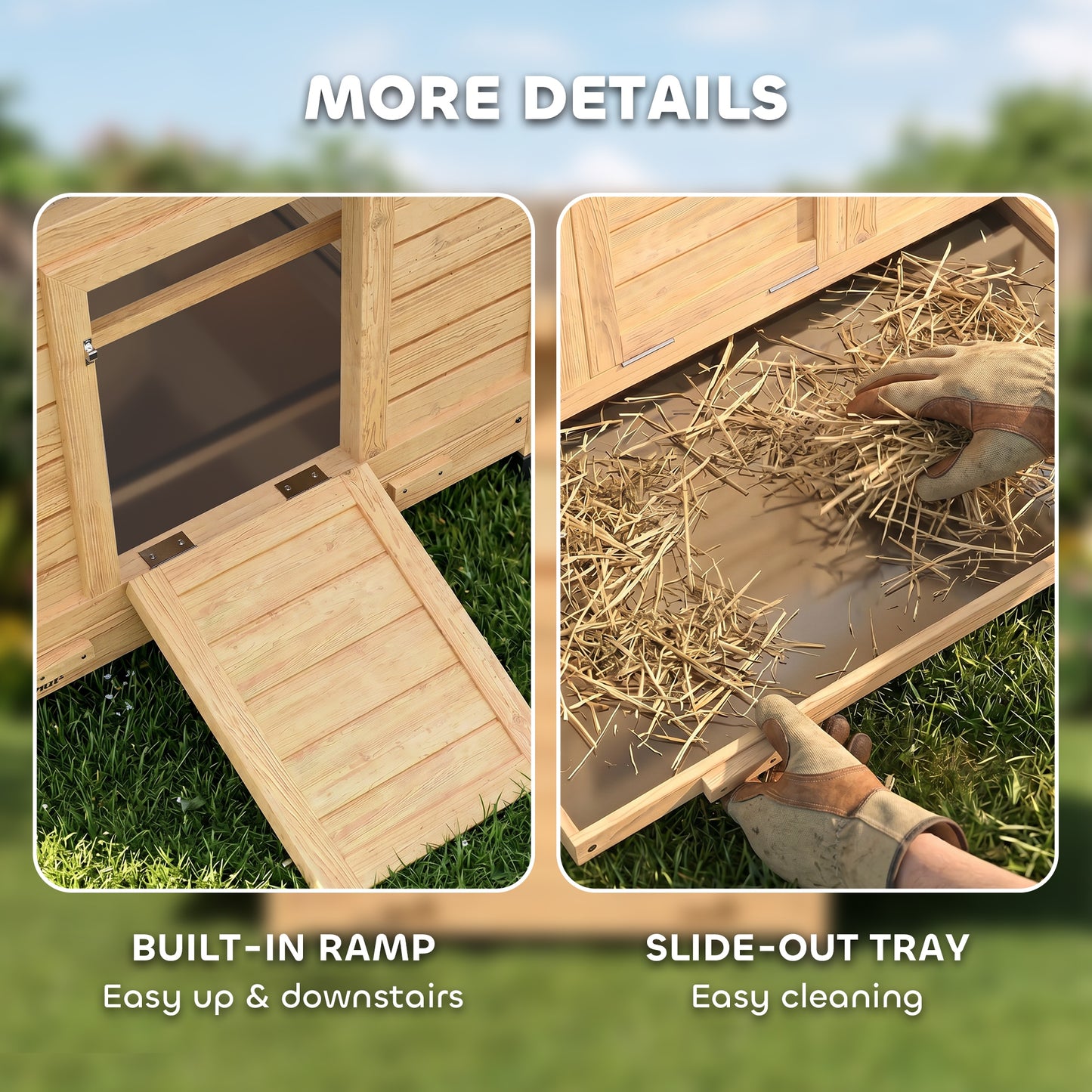 PawHut Chicken Coop, Wooden Outdoor Hen House with Nesting Box, Openable Waterproof Top, Pull-Out Tray, 150 x 100 x 97cm
