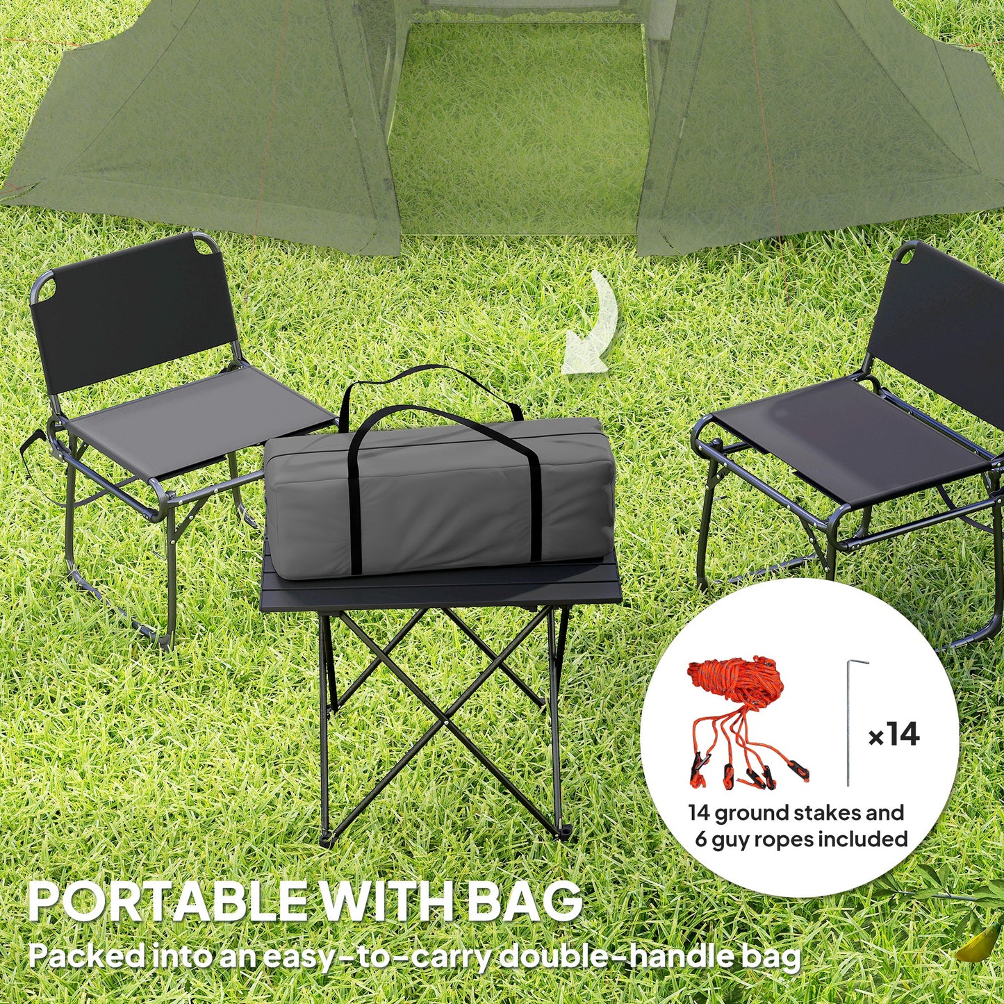 Outsunny 3 Man Camping Tent with Living Area and 2 Bedrooms, 3000mm Waterproof Family Tent with Sewn-in Groundsheet and bag, Portable Dome Shelter for Hiking, Festival, Backpacking, Drak Grey