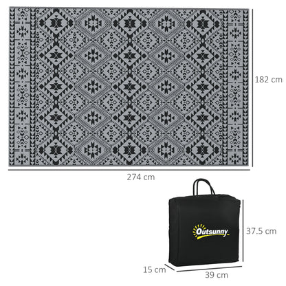 Outsunny 182 x 274cm Reversible Patterned Outdoor Rug, with Bag - Black/Grey--ChewyGames-ChewyGames