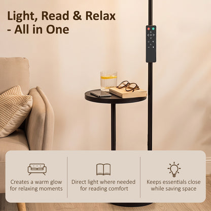 HOMCOM Uplighter Floor Lamp with Table and Reading Light, Dual Light Dimmable Standing Lamp with Remote & 4 Colour Temperatures