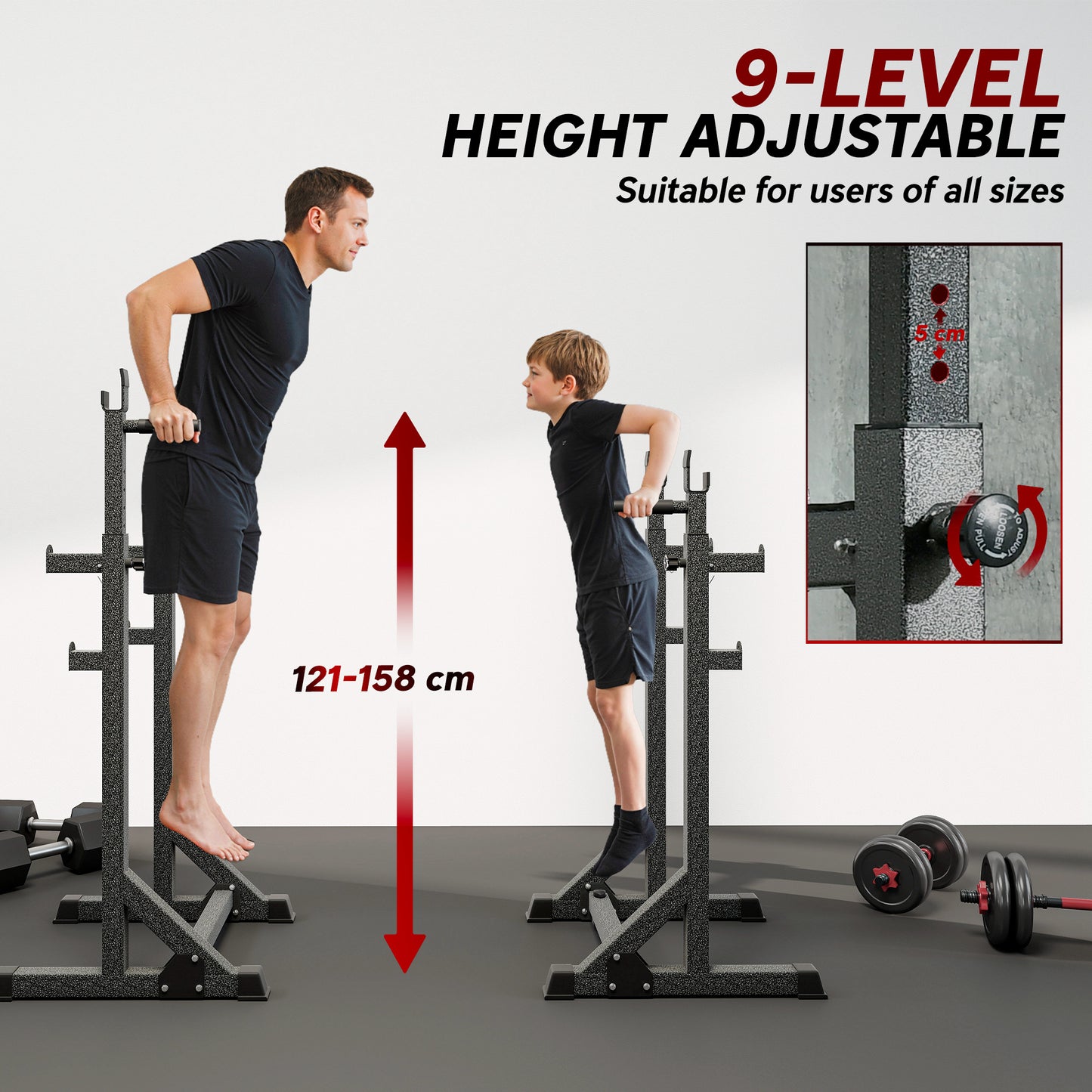 SPORTNOW Heavy Duty Barbell Squat Rack, Adjustable and Multifunctional Weight Power Stand, for Home, Gym - Black