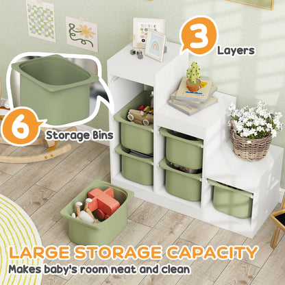 AIYAPLAY Toy Storage Organiser, Three-Layer Kids Toy Storage Units, with Removable Bins, for Ages 3-8 Years, Green