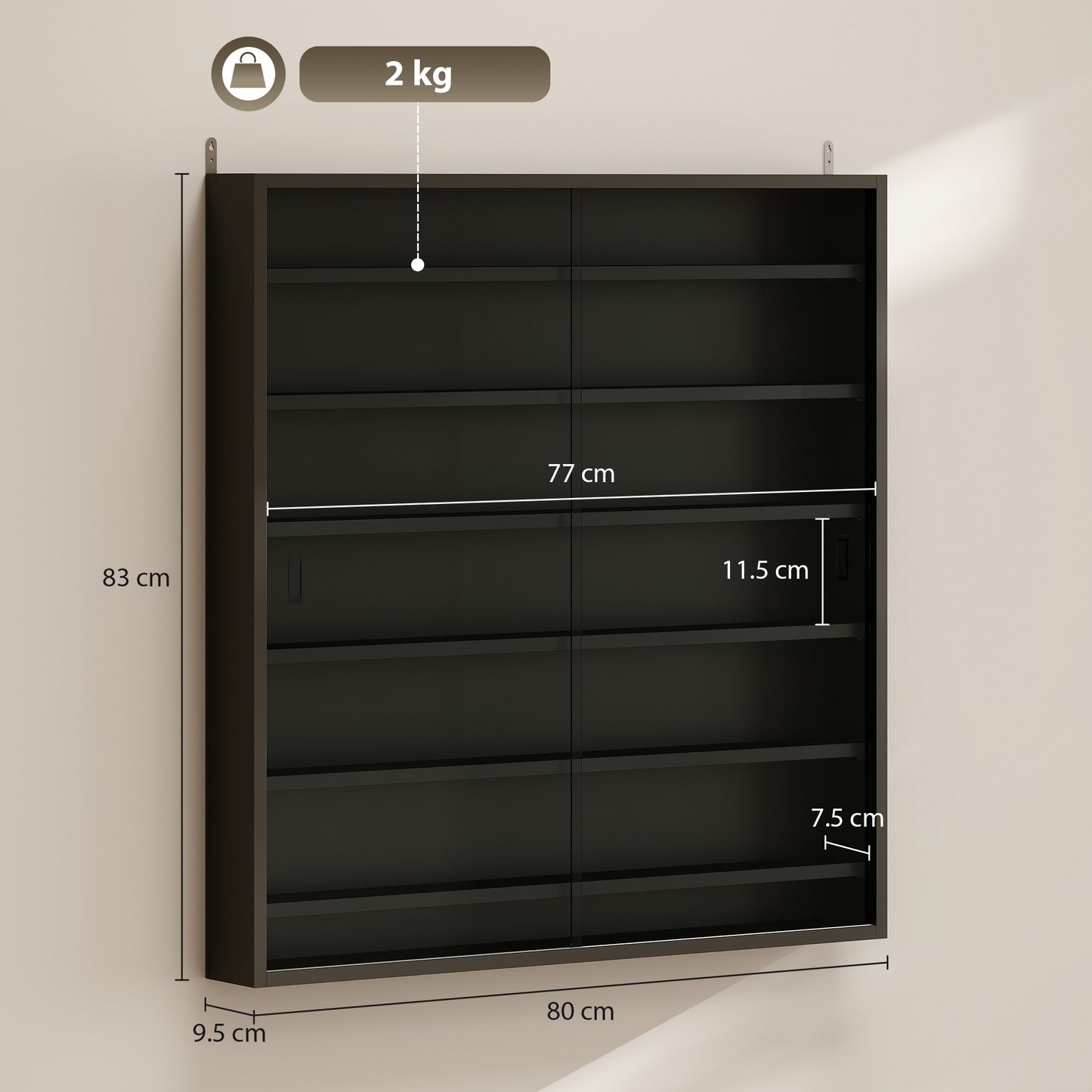 HOMCOM Six Shelf Display Cabinet, with Glass Doors - Black