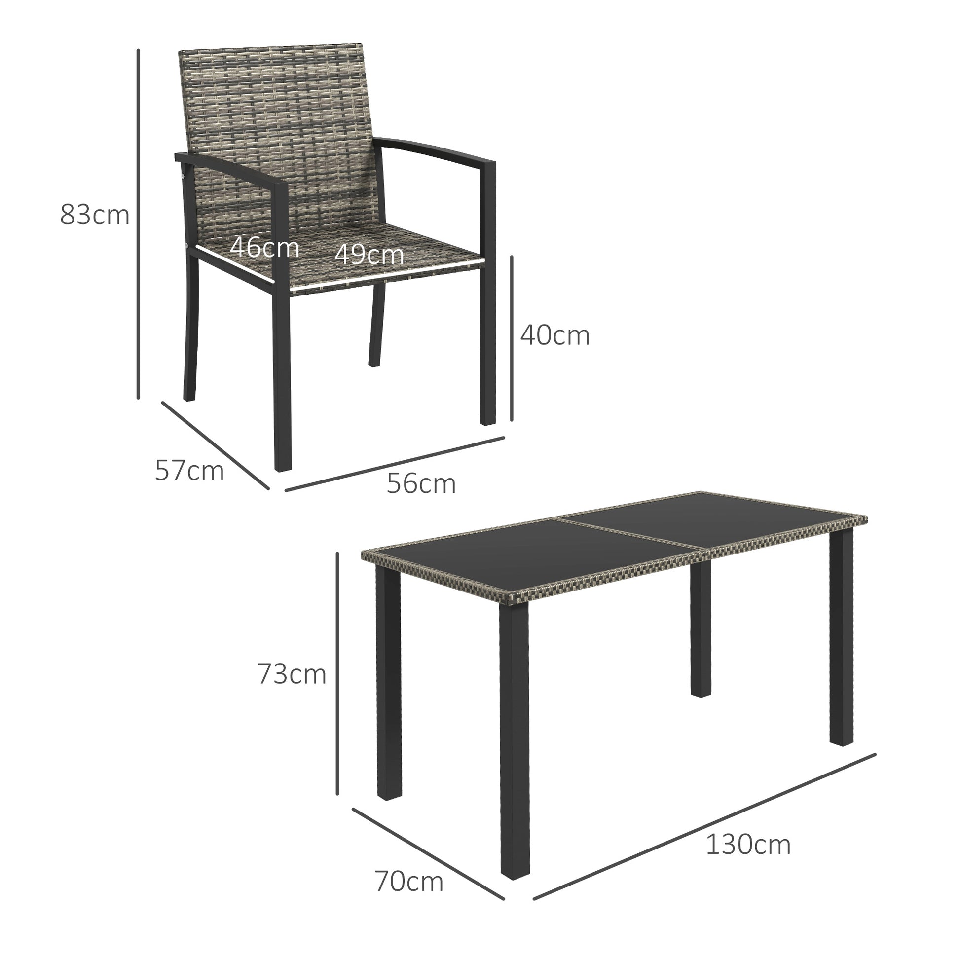 Outsunny Outdoor Dining Set 5 Pieces Patio Conservatory with Tempered Glass Tabletop,4 Dining Chairs - Mixed Grey--ChewyGames-ChewyGames