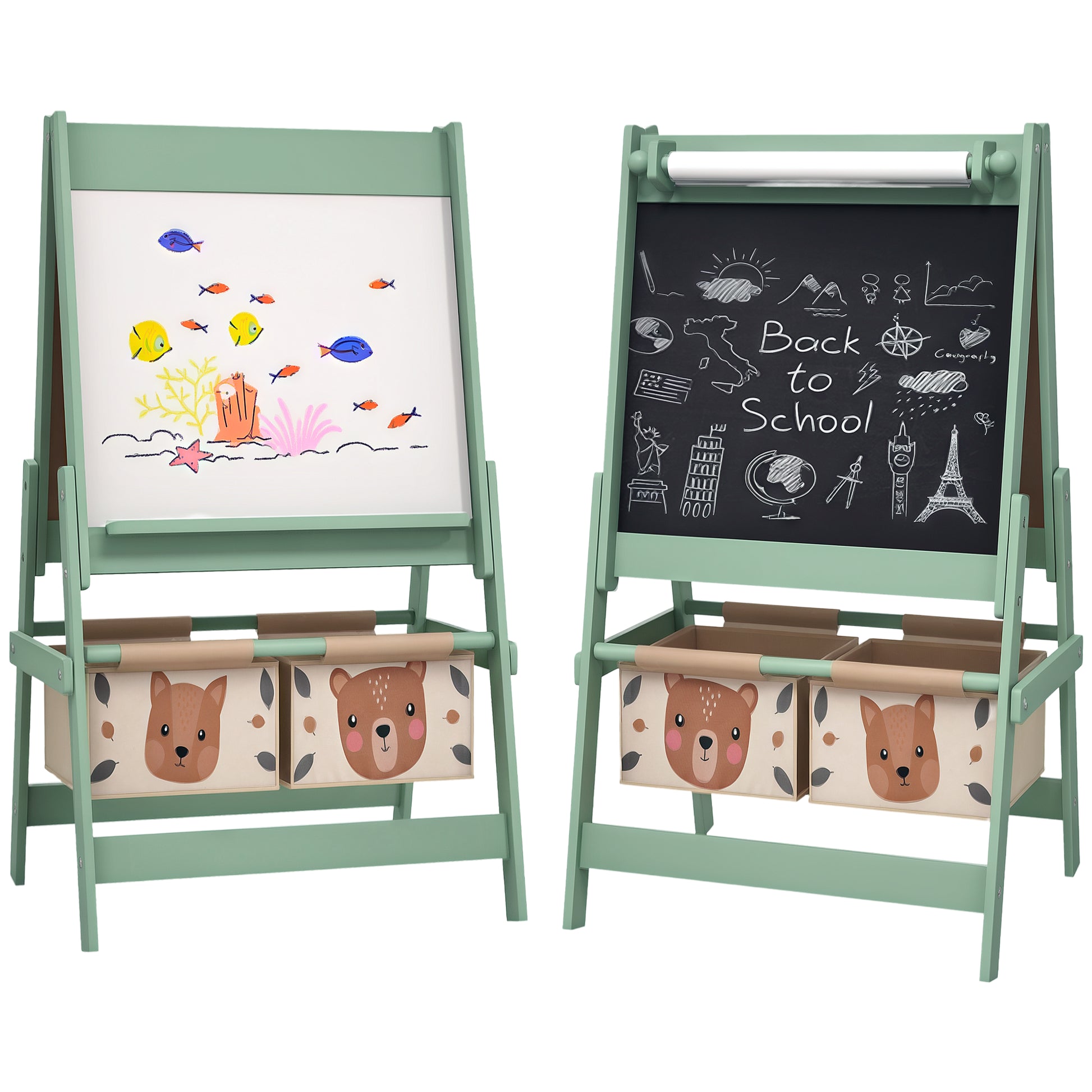 AIYAPLAY Three-In-One Kids Easel with Paper Roll, Art Easel, with Storage - Green--ChewyGames-ChewyGames