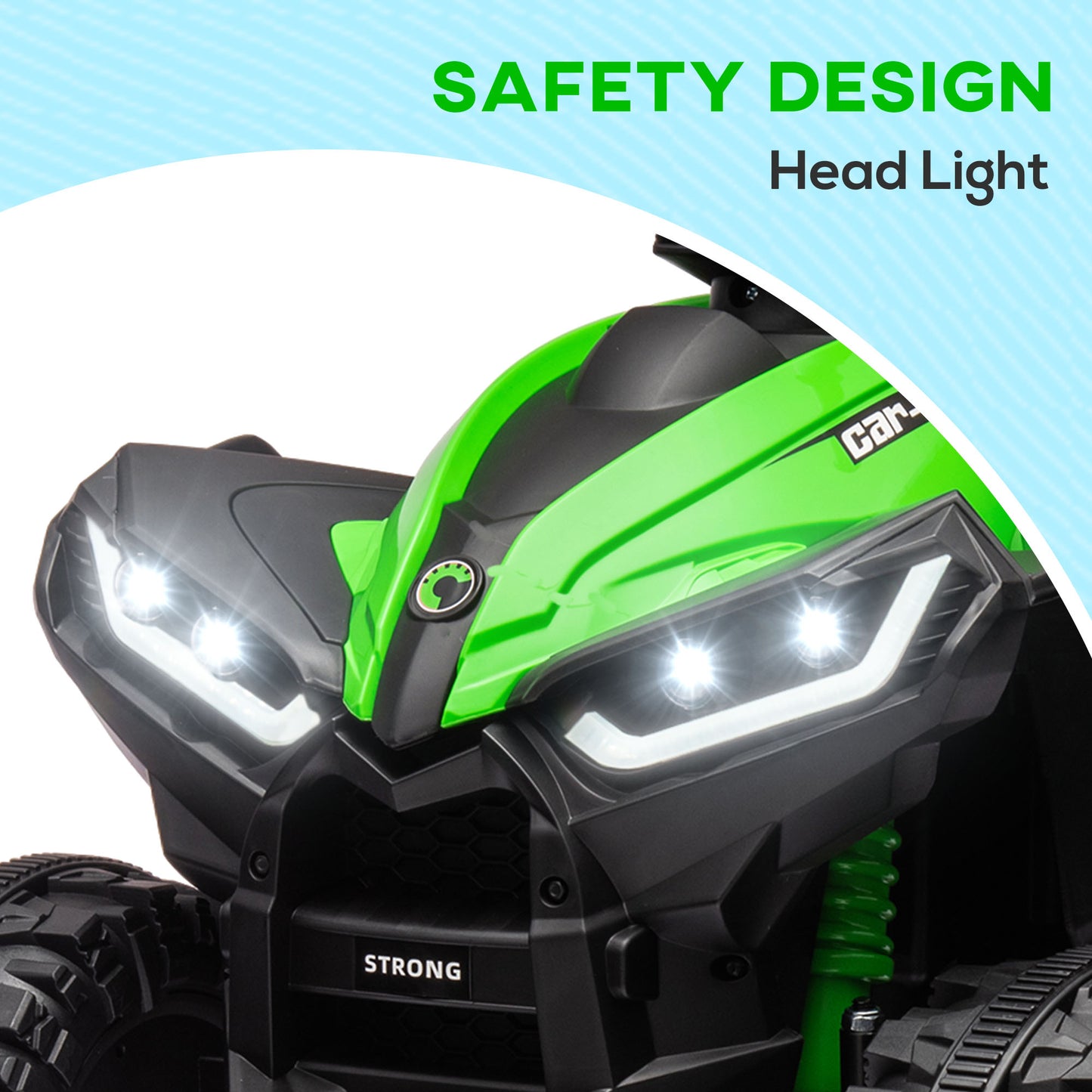 HOMCOM 12V Ride-On Quad Bike, with Music, Horn, LED Lights, for Ages 3-5 Years, Green