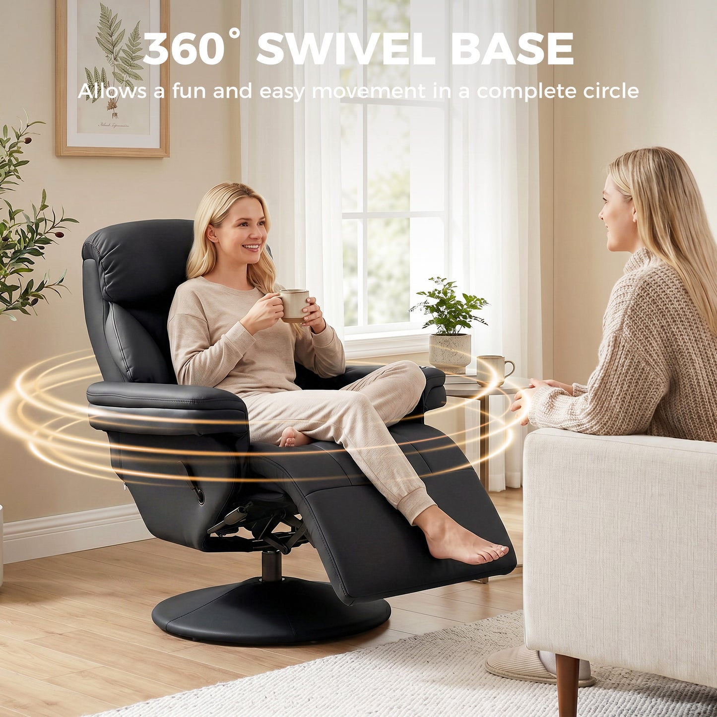 HOMCOM Upholstered Reclining Armchair, Manual Recliner Chair with Footrest and Adjustable Backrest, Black