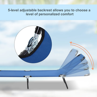 Outsunny Foldable Sun Lounger with 5-Position Adjustable Backrest, Outdoor Portable Recliner Chaise Lounge Chair with Oxford Fabric for Patio, Beach, Garden, Camping, Blue