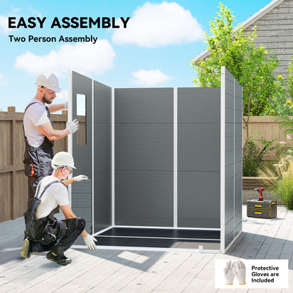 Outsunny 6 x 6 ft Plastic Garden Shed, Wood-Effect Outdoor Storage Shed with Floor, Windows, Lockable Doors and Vents, Grey