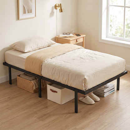 HOMCOM 3ft Single Bed Frame with Underbed Storage, Metal Platform Bed Frame with Steel Slat Support, No Box Spring Needed