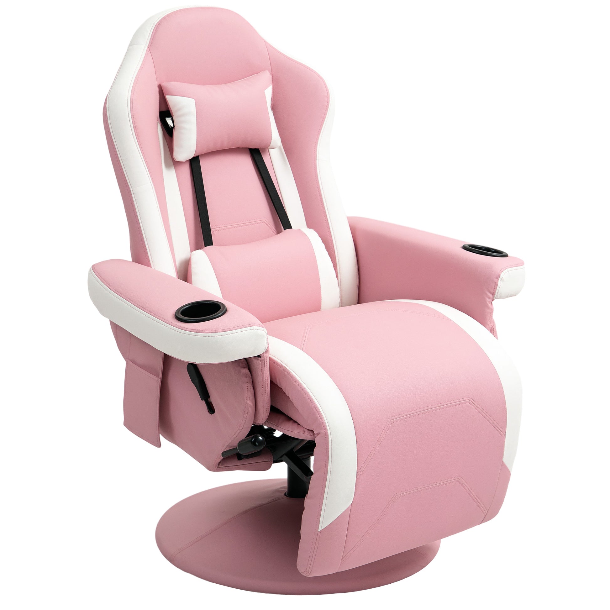 HOMCOM Manual Recliner Armchair PU Leather Lounge Chair w Adjustable Leg Rest, 135° Reclining Function, 360° Swivel, Pink--ChewyGames-ChewyGames