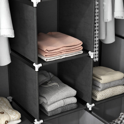 HOMCOM Foldable Fabric Wardrobe for Bedroom, Portable Wardrobe with 5 Shelves, 2 Hanging Rails and 3 Fabric Drawers, Dark Grey