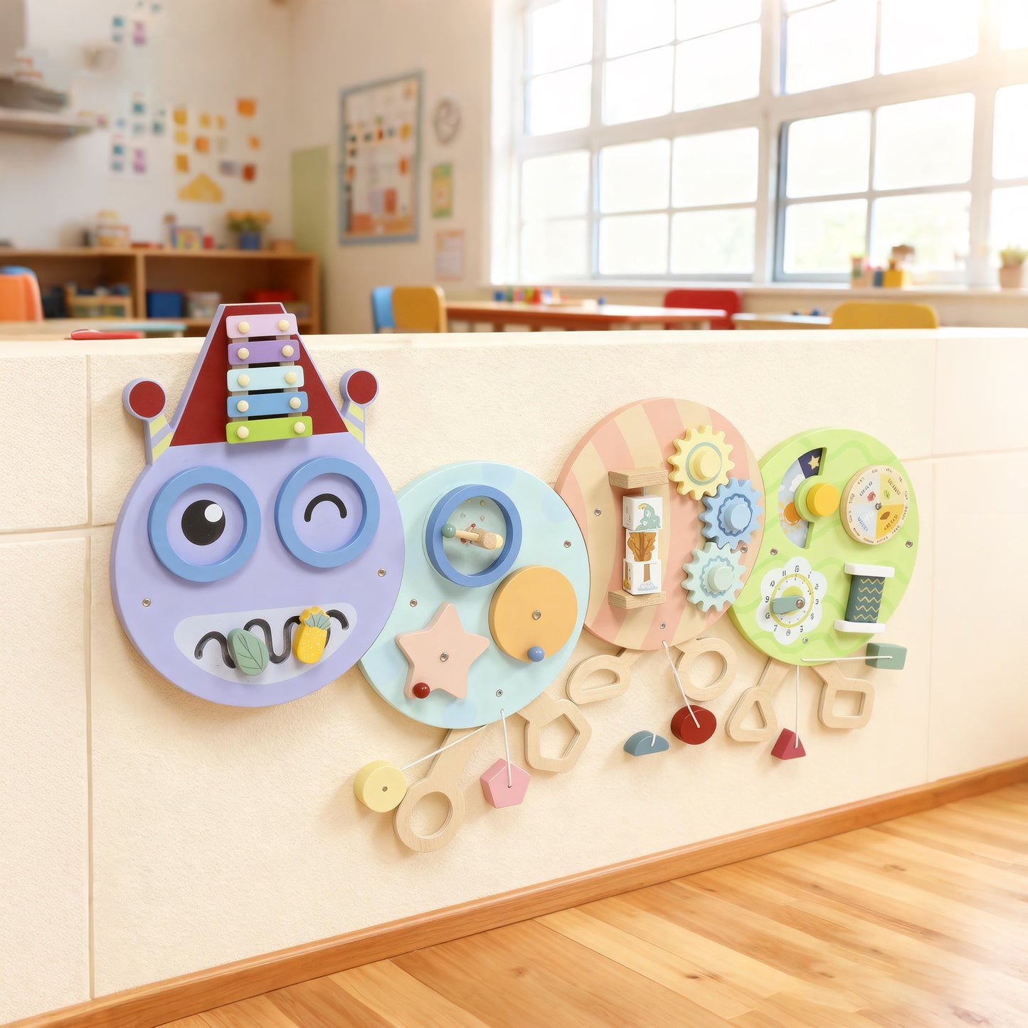 AIYAPLAY Caterpillar Busy Board with 7 Activities, for Nursery, Playroom, Home, for 3+ Years--ChewyGames-ChewyGames