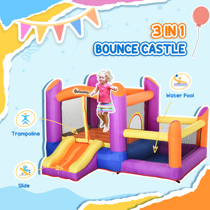 Outsunny Kids Bouncy Castle House Inflatable Trampoline Slide Water Pool 3 in 1 with Blower Indoor Outdoor for Kids Age 3-8 Multi-Colour 2.8 x 2.5 x 1.7m