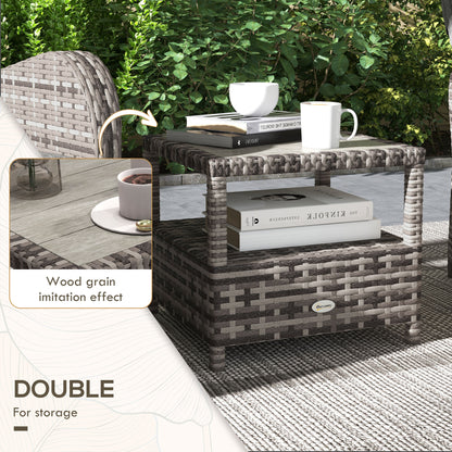 Outsunny 2 Seater Patio Rattan No Installation Chaise Lounge Sofa Set with Premium Fabric Cushion, Grey and Brown