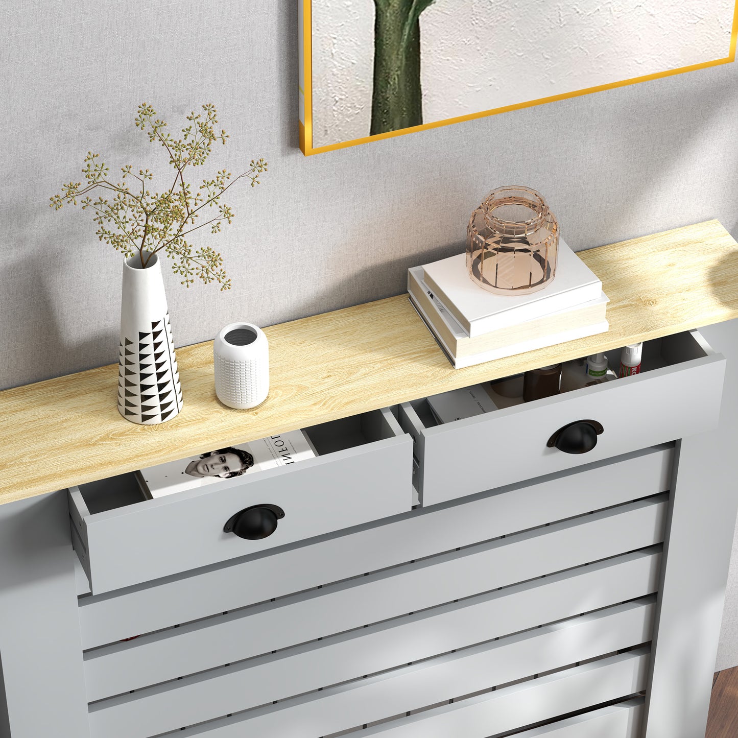 HOMCOM 95.5H x 111Wcm Radiator Cover, with Drawer - Grey--ChewyGames-ChewyGames