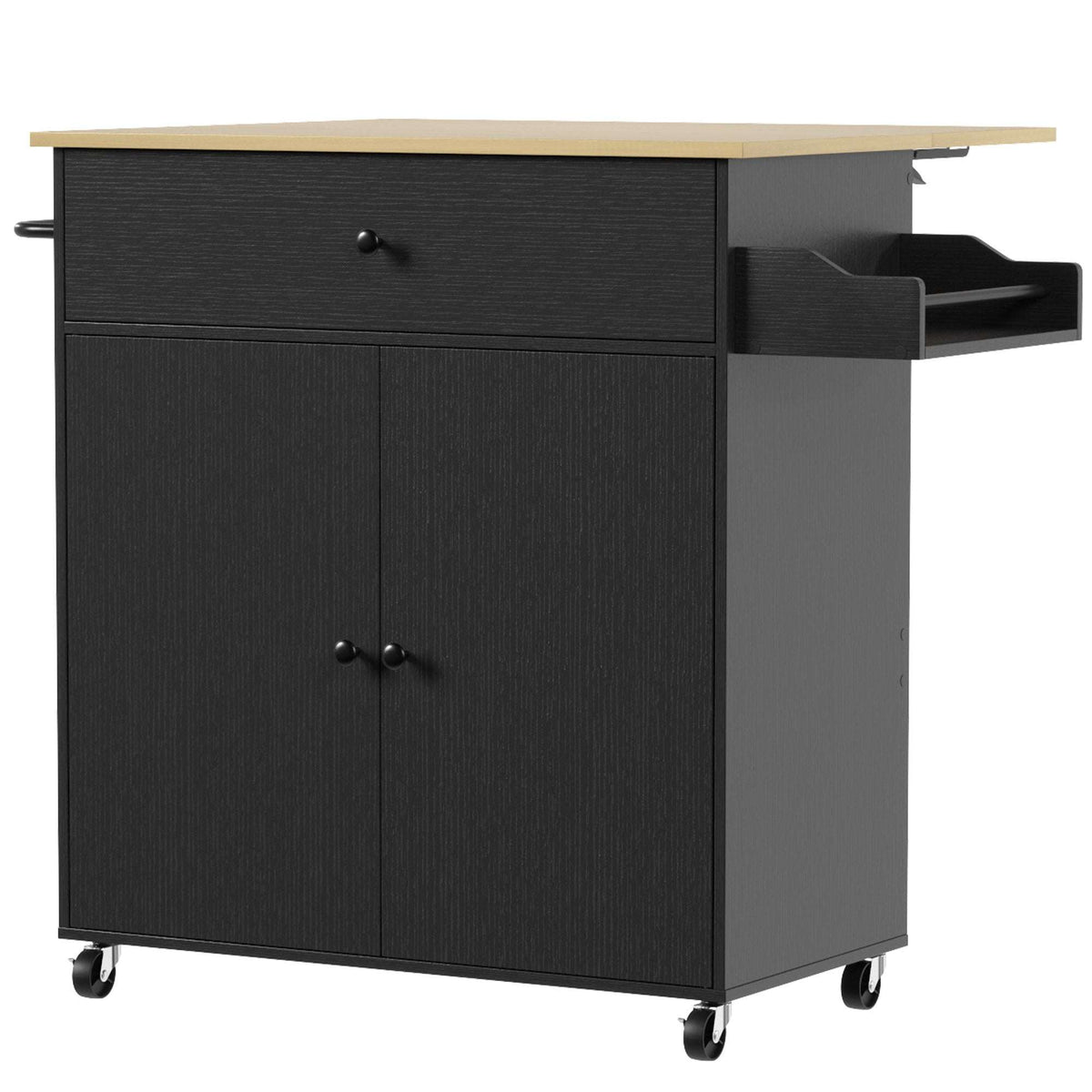 HOMCOM Kitchen Island with Drop Leaf, Rolling Kitchen Storage Trolley on Wheels with Drawer, Spice Rack and Towel Rack, Black