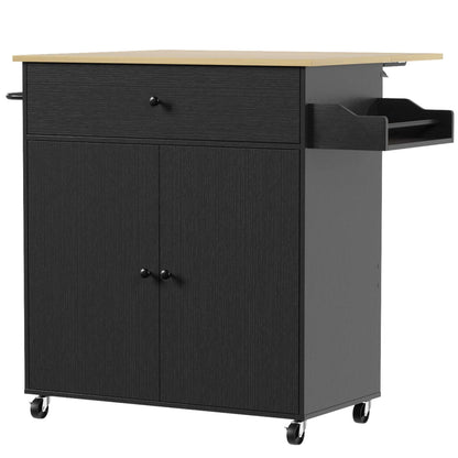 HOMCOM Kitchen Island with Drop Leaf, Rolling Kitchen Storage Trolley on Wheels with Drawer, Spice Rack and Towel Rack, Black