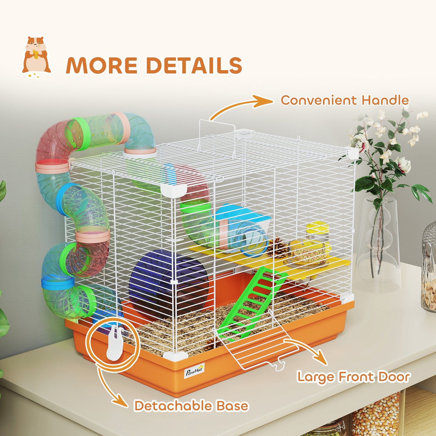 PawHut 2 Tier Hamster Cage, Gerbil Cage with Handle, Exercise Wheels, Tunnel, Water Bottle, Dishes, Ladder, for Dwarf--ChewyGames-ChewyGames