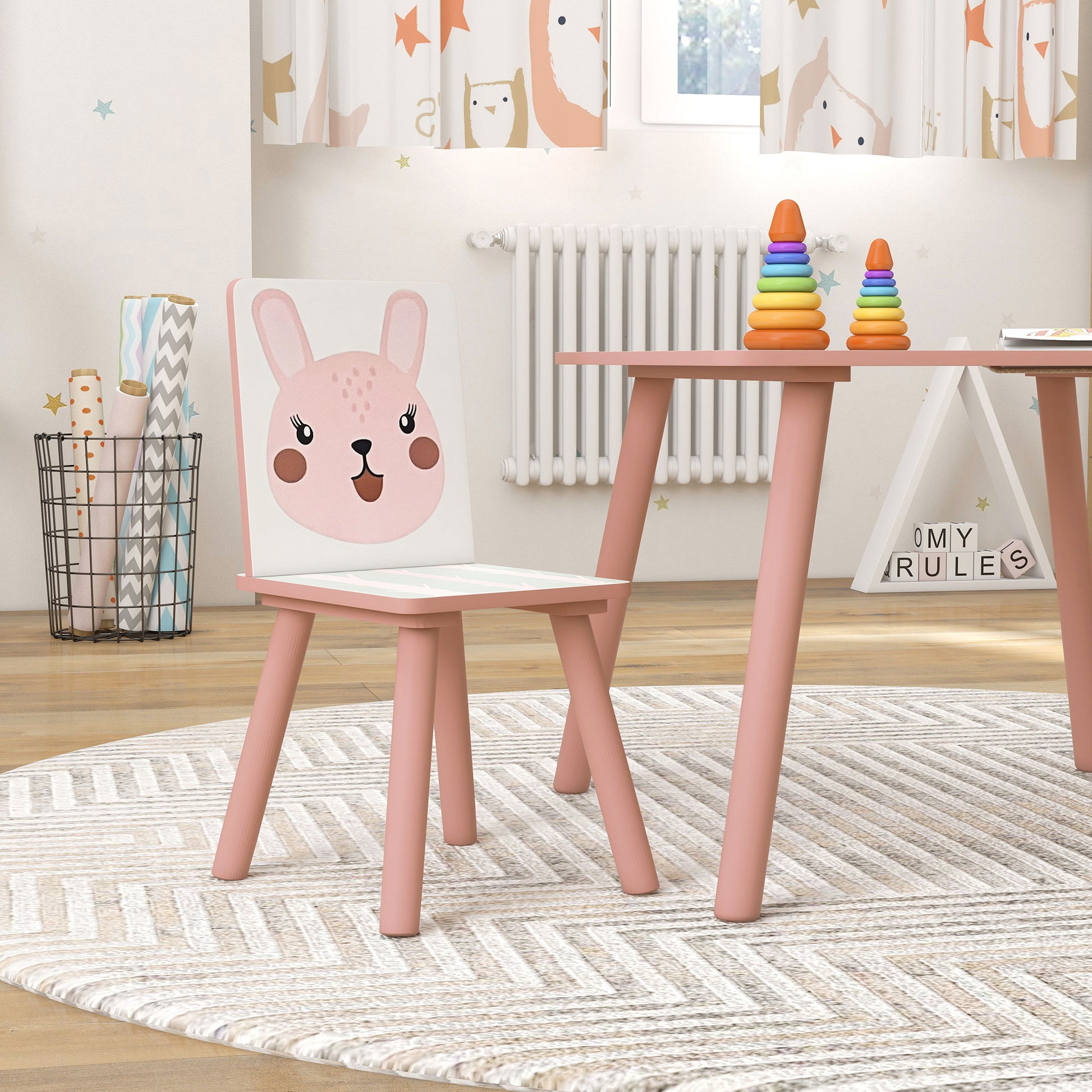 ZONEKIZ Kids and Table Chairs, Children Desk with Two Chairs, Toddler Furniture Set, for Ages 3-6 Years - Pink--ChewyGames-ChewyGames