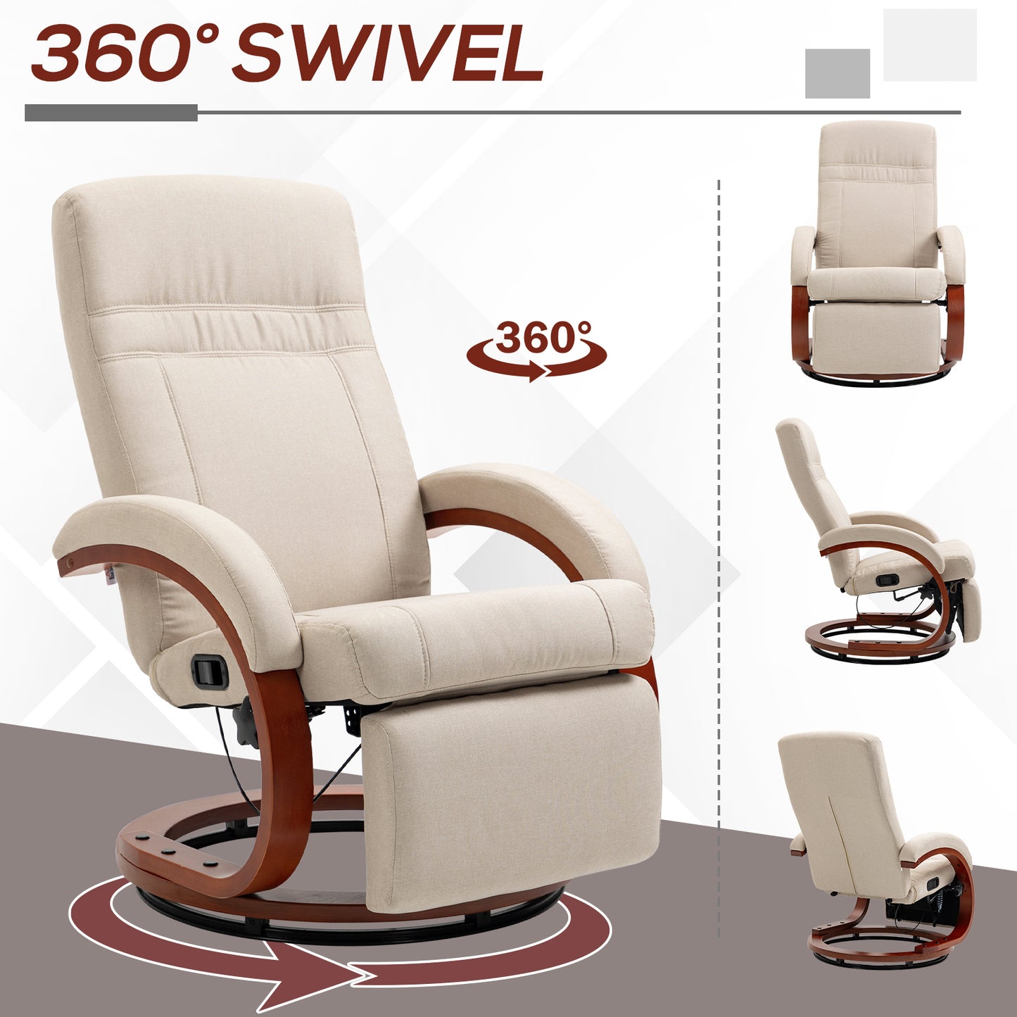 HOMCOM 135° Manual Reclining Swivel Chair, with Footrest - Beige