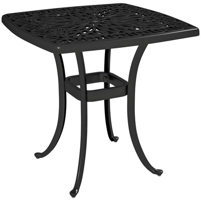 Outsunny Outdoor Garden Table, Cast Aluminium Patio End Table with Umbrella Hole and Anti-slip Foot Pads for Garden, Patio, Balcony, 54 x 54 cm, Black