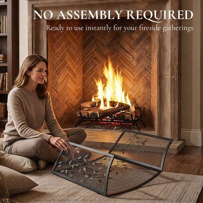 HOMCOM 3-Panel Folding Fireplace Screen for Hearth Protection, Heat-Resistant Metal Fire Spark Guard, Black