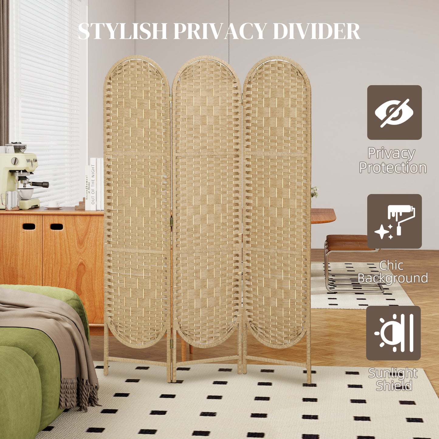 HOMCOM Freestanding Privacy Screen, 3 Panel Folding Room Divider for Living Room, Bedroom and Office, Natural Wood Finish