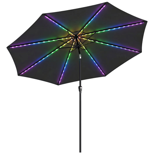 Outsunny 3 m Garden Parasol Umbrella with 112 Solar Powered LED Lights, Patio Umbrella with Crank Handle, Black--ChewyGames-Outsunny