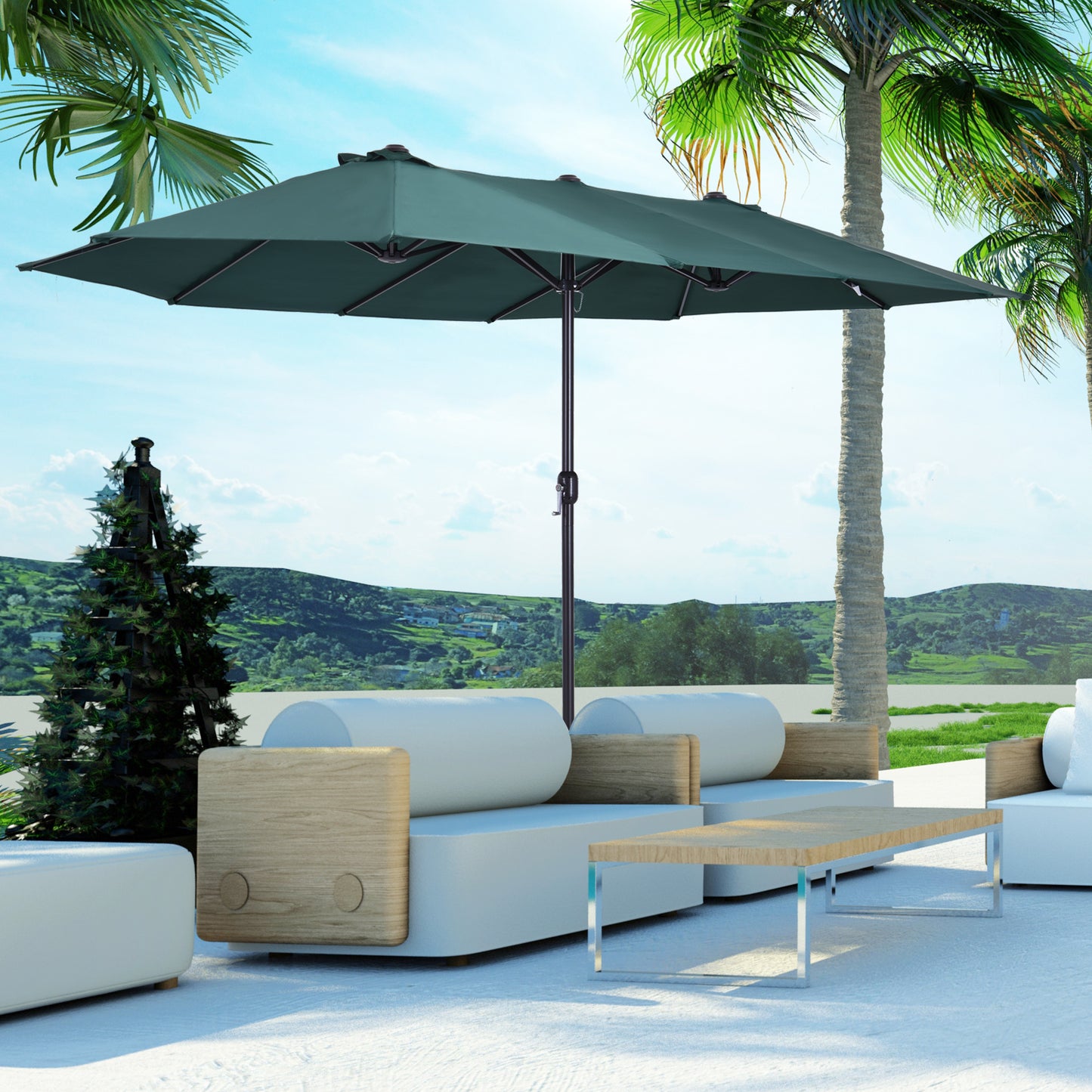 Outsunny 4.6m Double Garden Parasol - Green