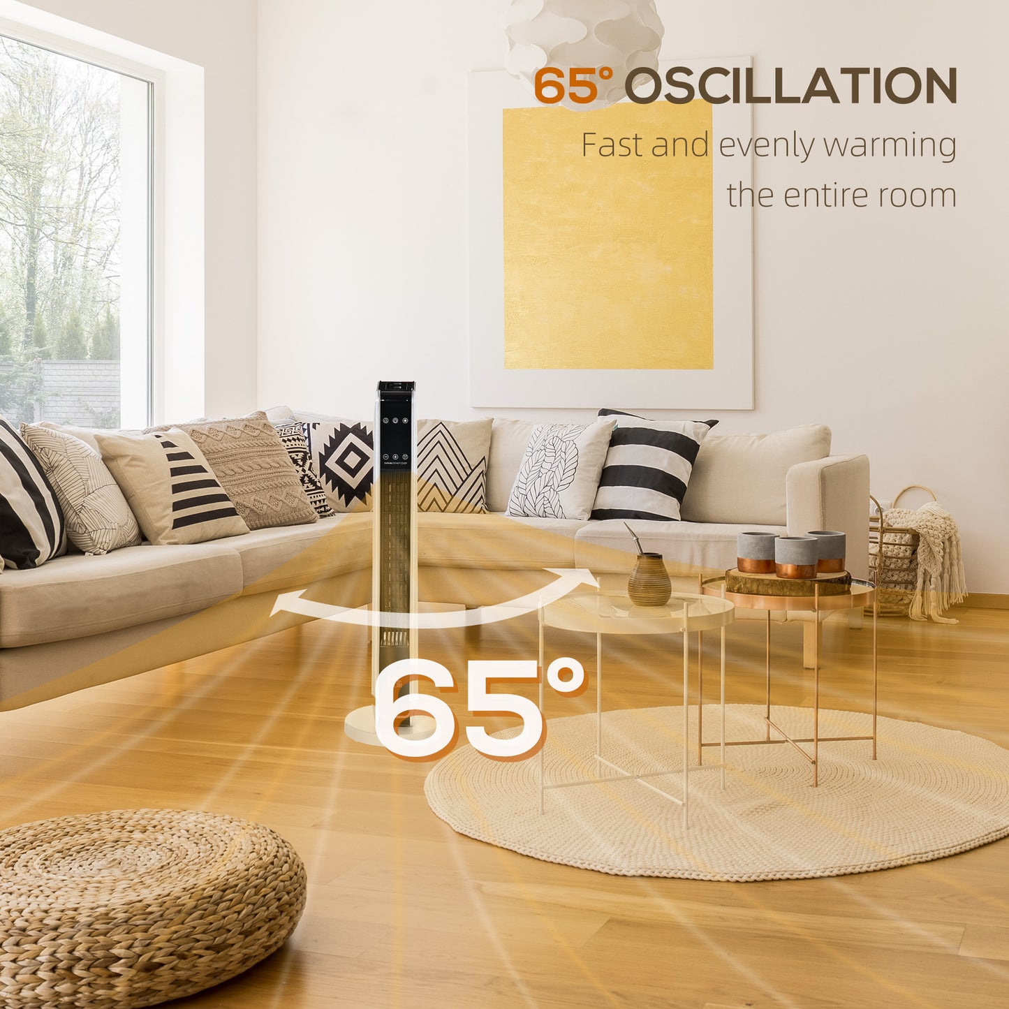 HOMCOM 1100W/2200W Space Heater with 65° Oscillation, Electric Heater with 2 Heat and Fan, 8-Hour Timer, Overheat & Tip Over Protection for Bedroom, 29 inch