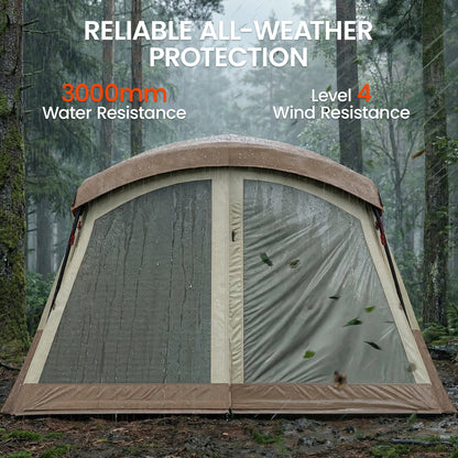 Outsunny Cabin Tent Waterproof Camping Tent with Two Room for 4 Person Brown